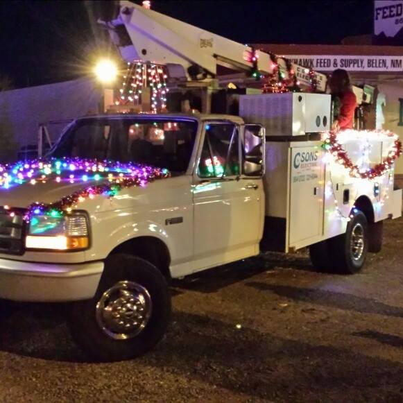 Robert's bucket truck decorated for Christmas